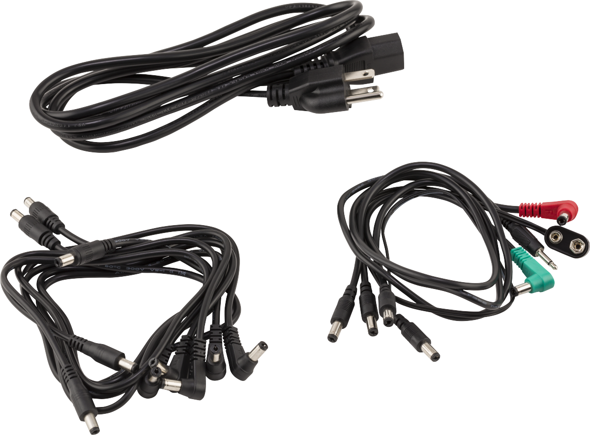 The image shows a collection of audio cables and connectors used in music production. At the top is a USB cable for digital instruments or interfaces. On the bottom left are 1/4" patch cables for guitars and synthesizers. On the bottom right is a bundle with RCA plugs and 1/4" connectors for linking mixers, audio interfaces, and sound systems. These cables are essential for connecting musical equipment in studios and live setups.