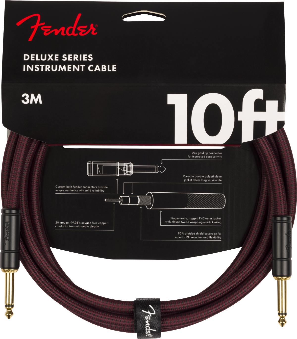 Fender instrument cable packaging with cable displayed