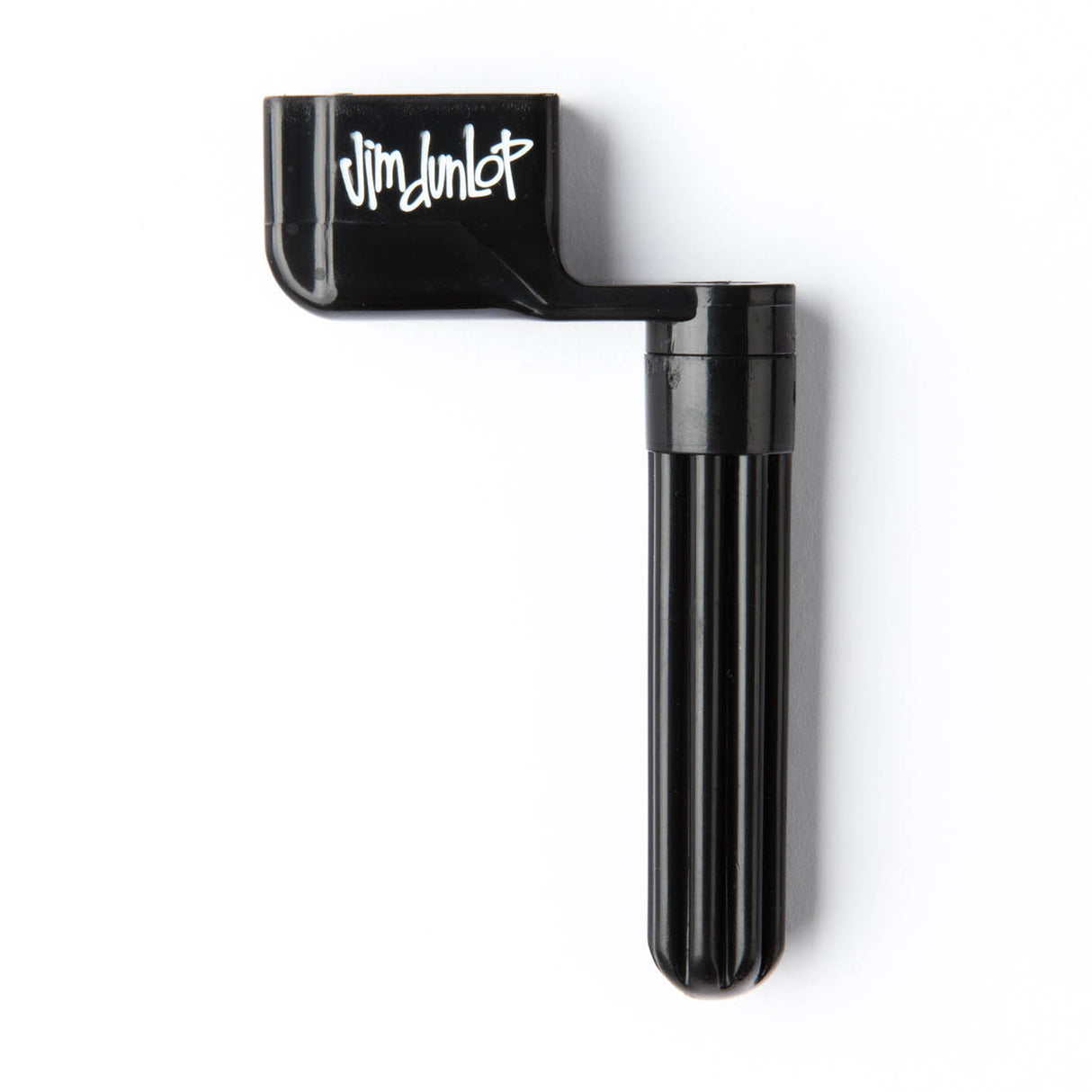 A black guitar string winder on a white background