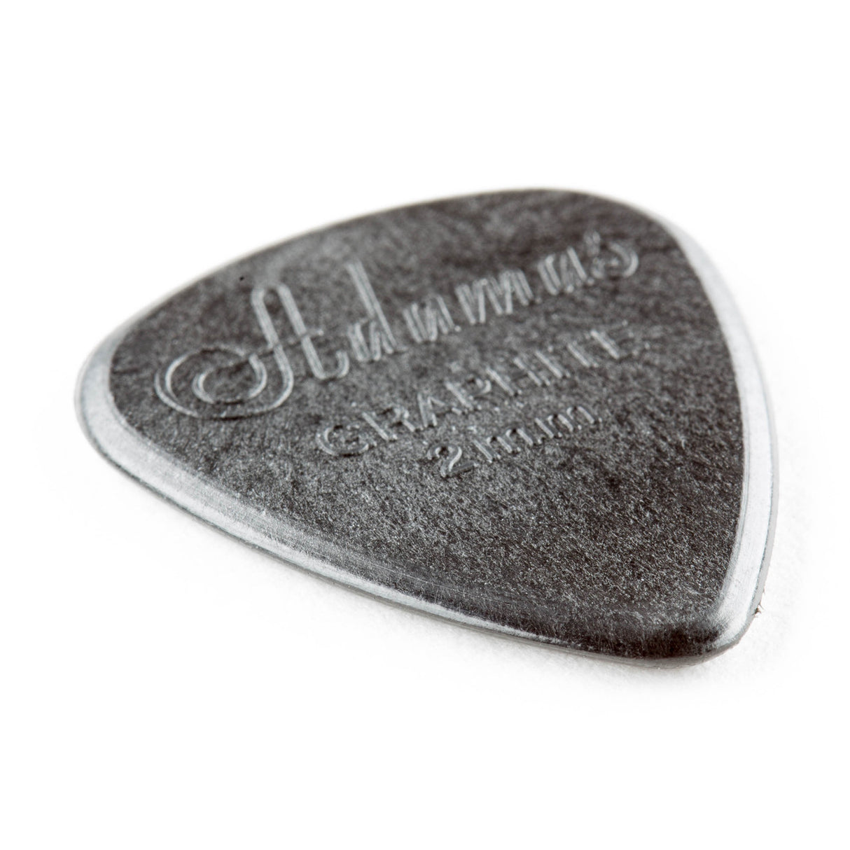 A black guitar pick with Adamas branding on a white background