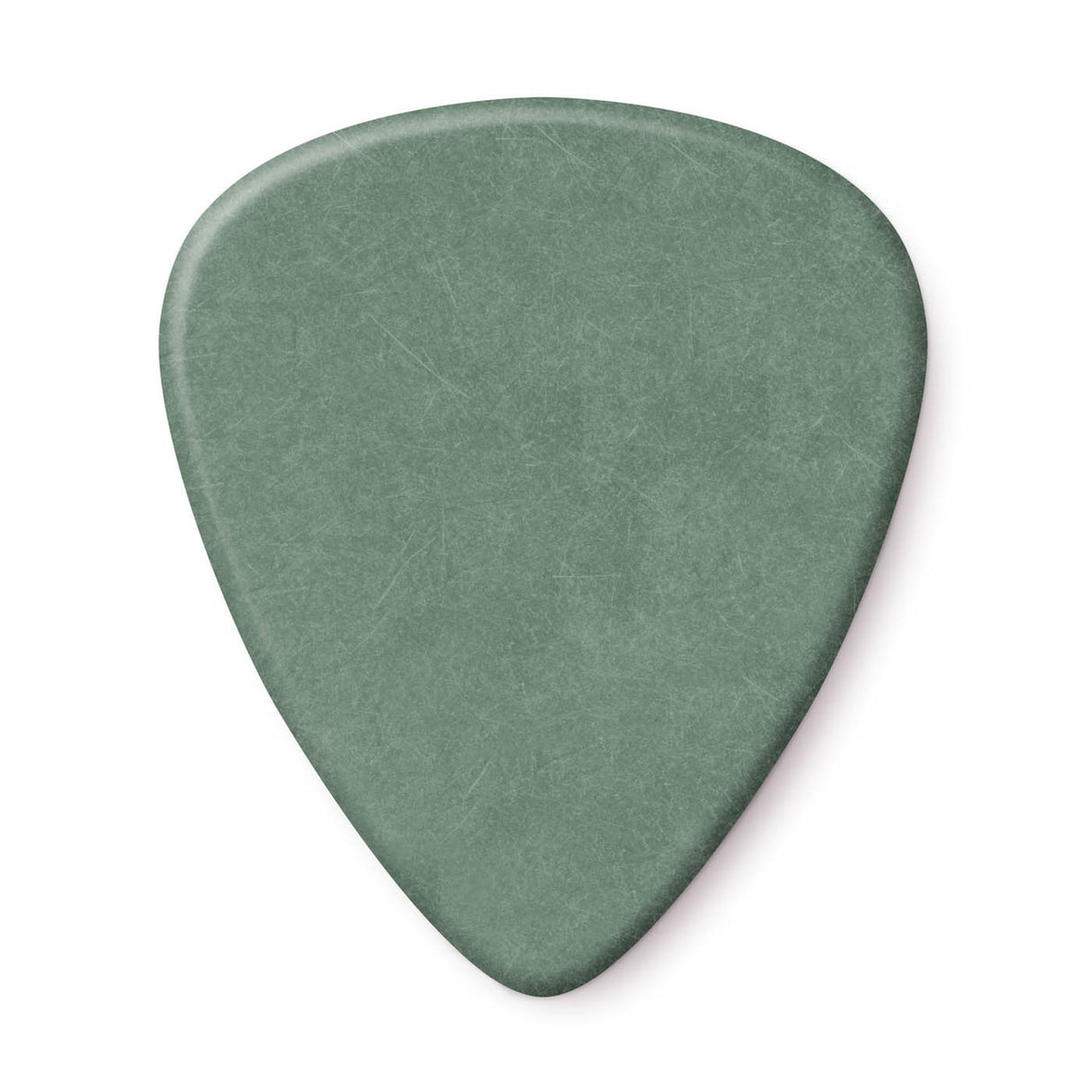 Green guitar pick on a white background
