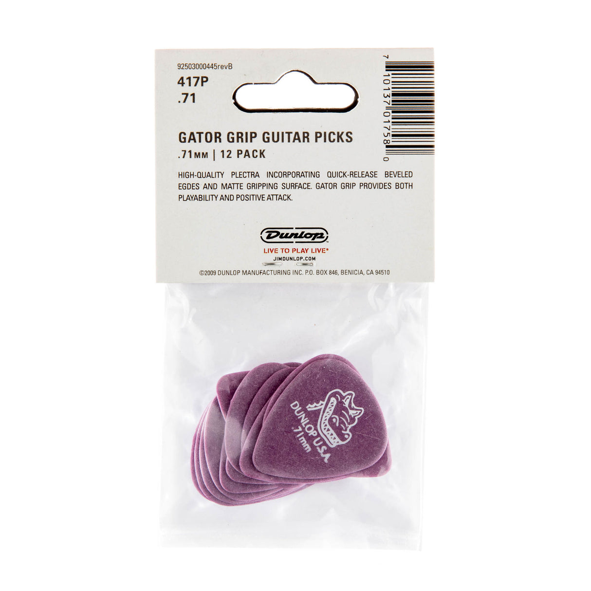 Pack of Dunlop Gator Grip guitar picks with packaging on a white background