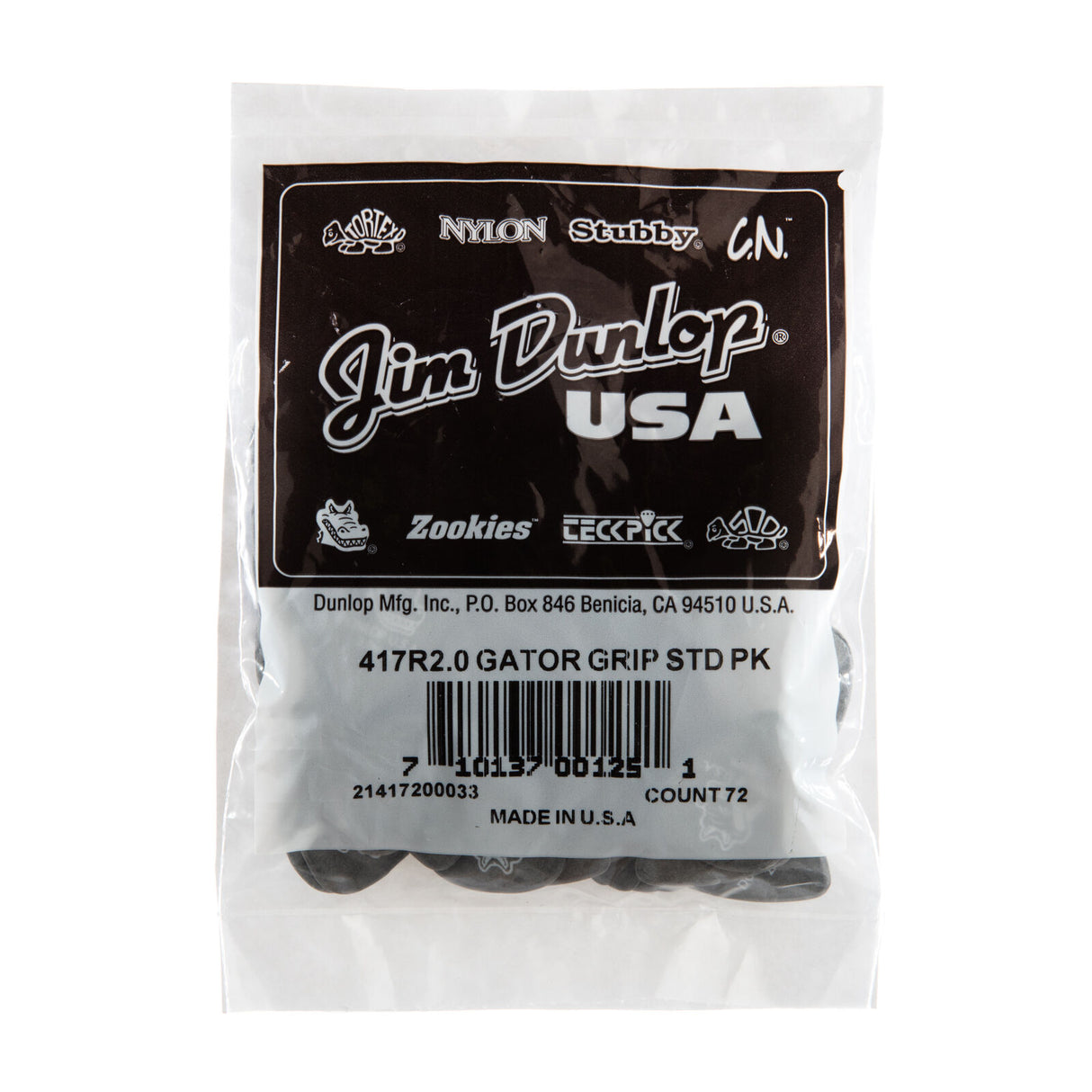 Pack of Jim Dunlop guitar picks with clear packaging on a white background