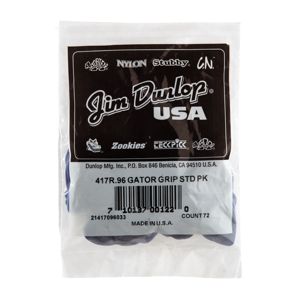 Packaged Jim Dunlop gator grip picks on a white background