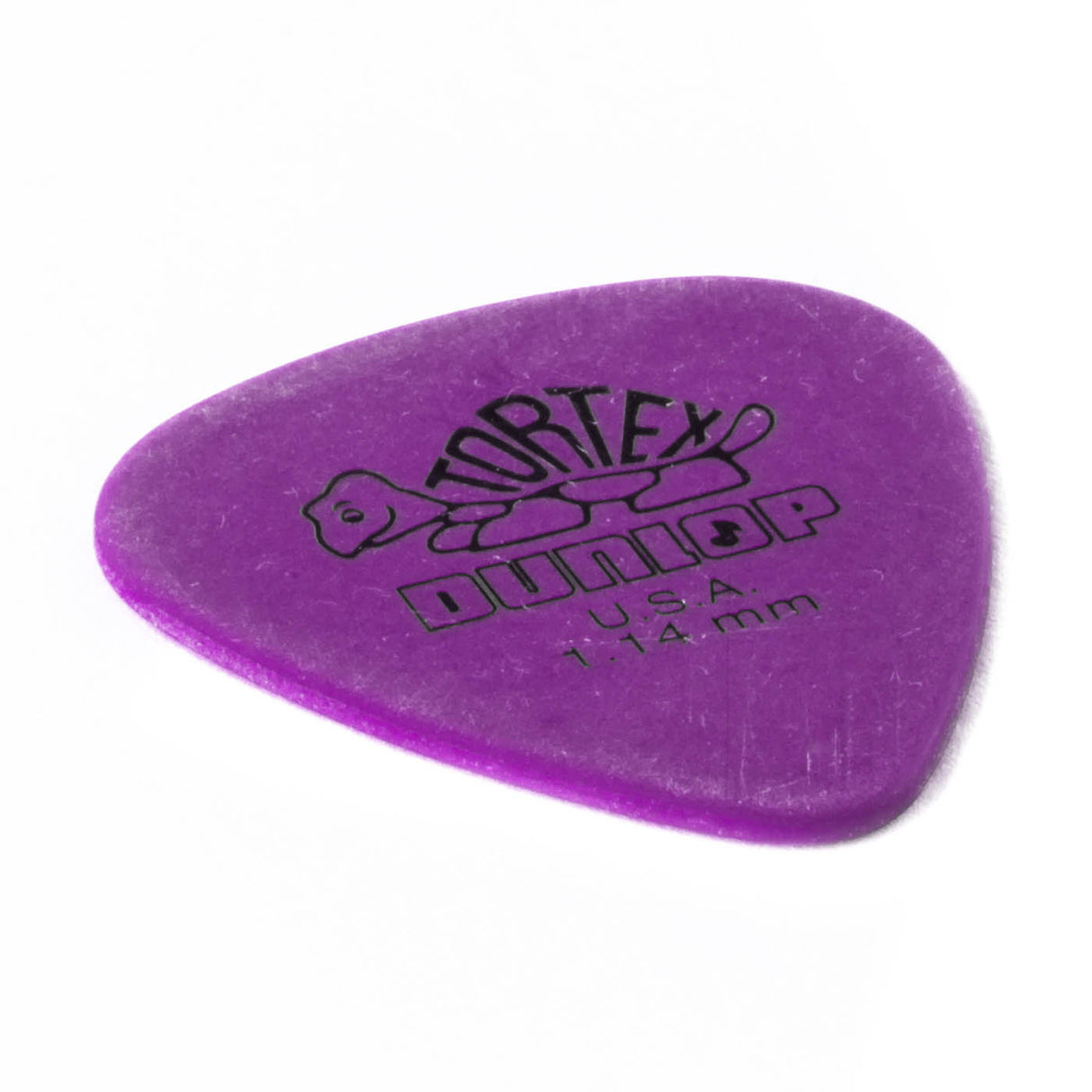 Purple guitar pick with Dunlop branding on a white background