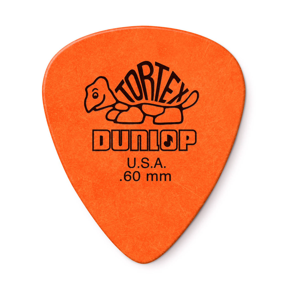 Orange guitar pick with Dunlop branding on a white background