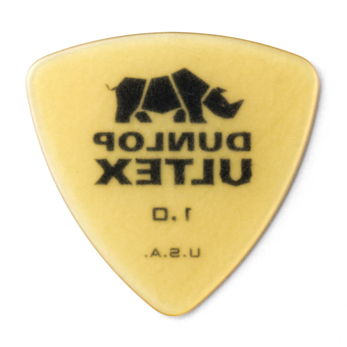 Yellow guitar pick with Dunlop Ultex branding on a white background