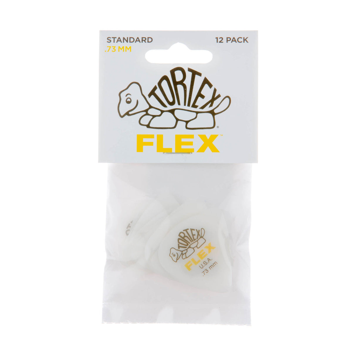 Pack of Jim Dunlop Tortex Flex guitar picks with brand logo on a white background