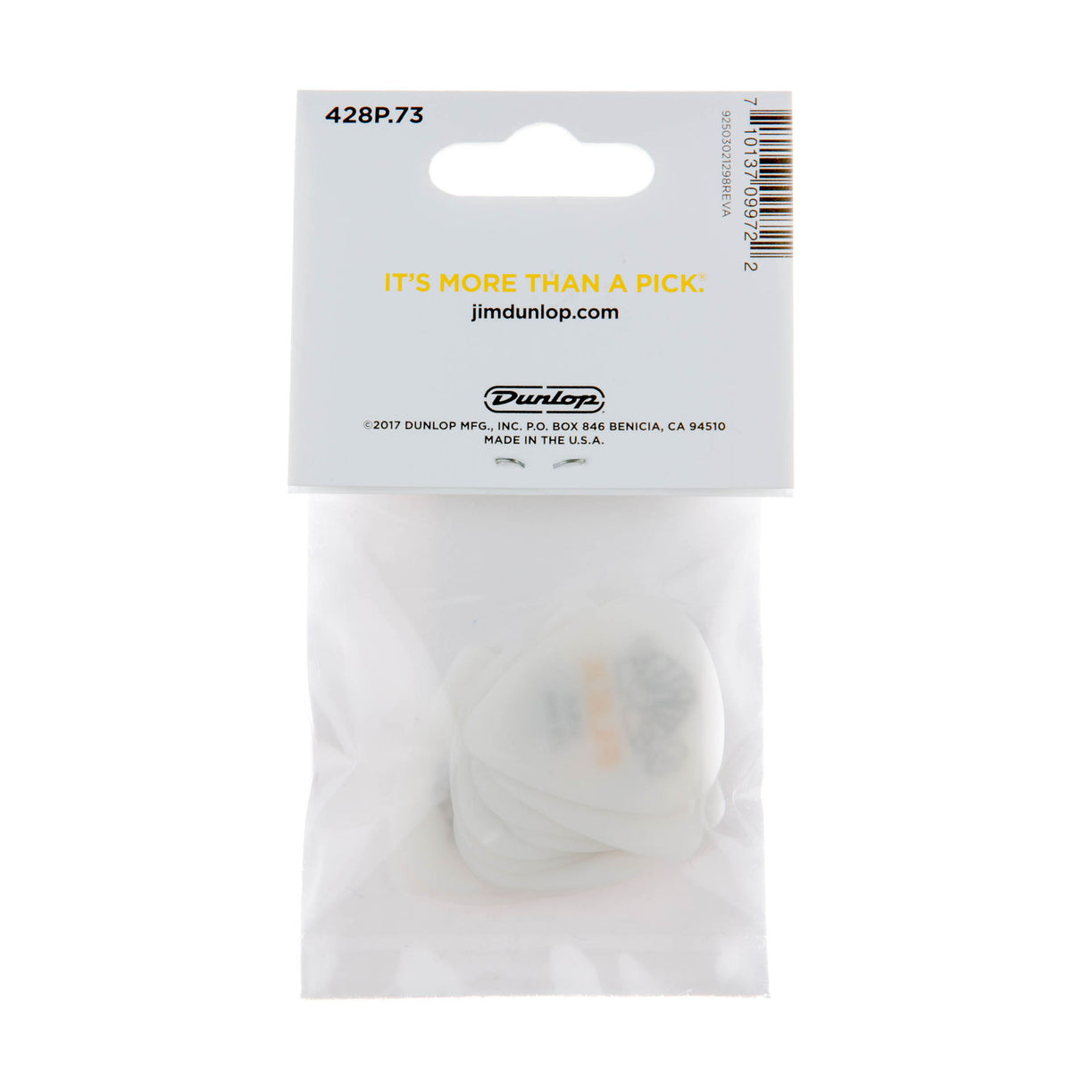 Packaged Dunlop guitar picks with clear plastic cover on a white background