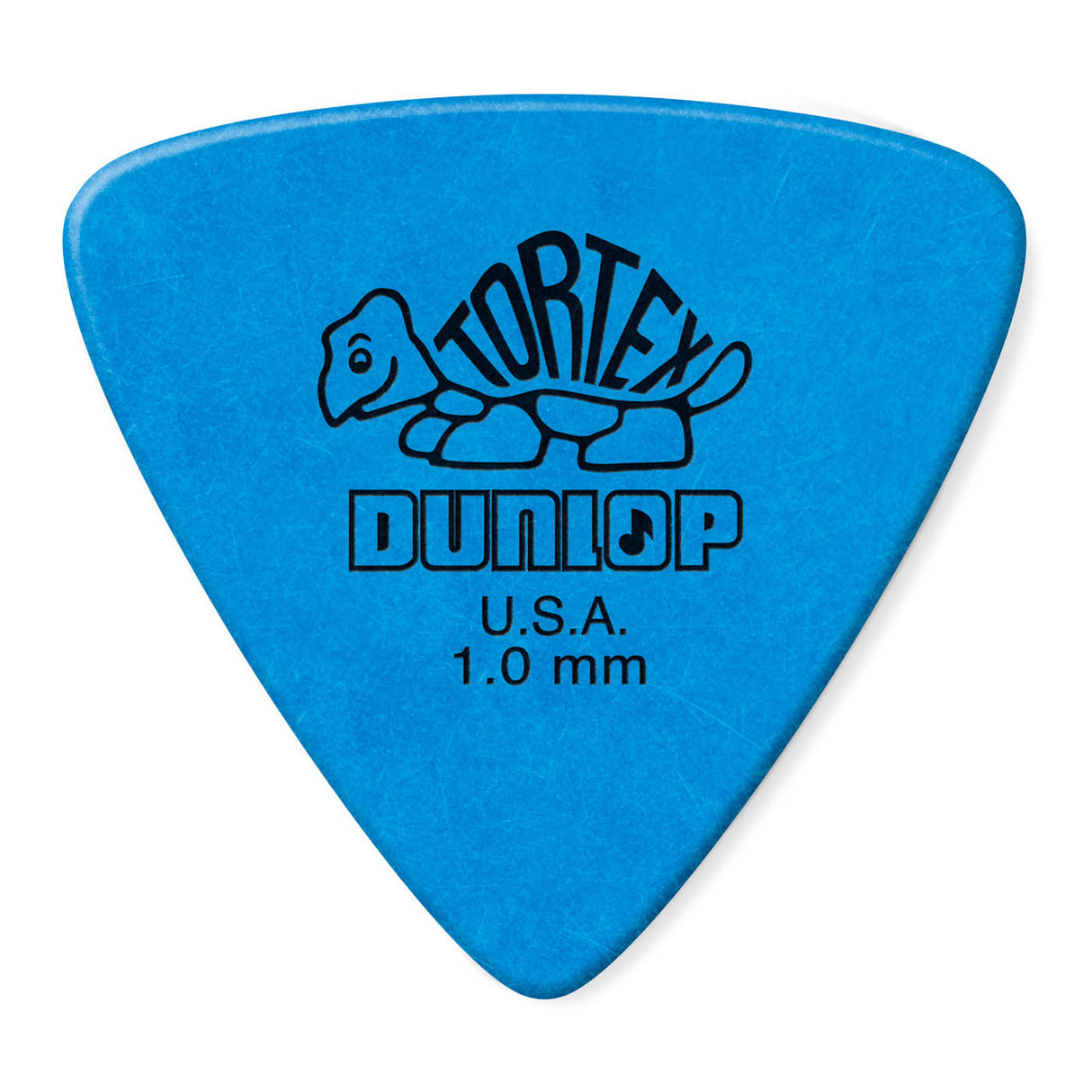 Blue guitar pick with Dunlop branding on a white background