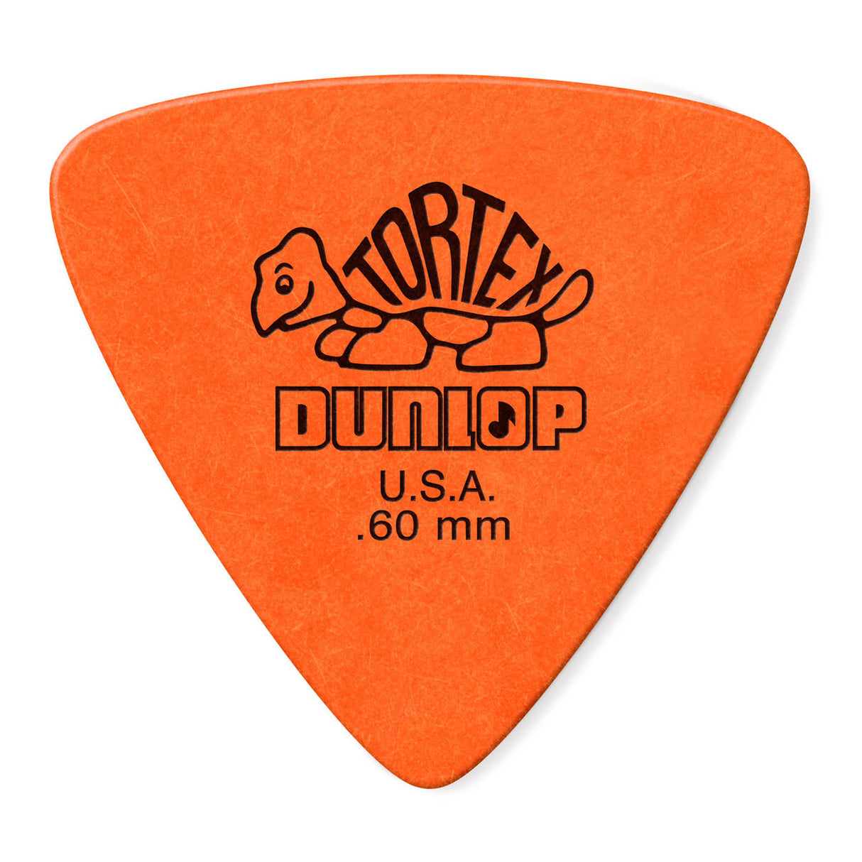 Orange guitar pick with Dunlop branding on a white background