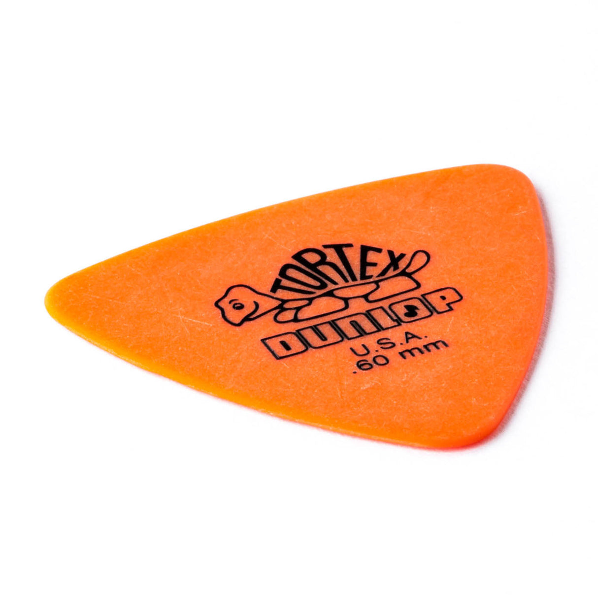 Orange guitar pick with Dunlop branding on a white background