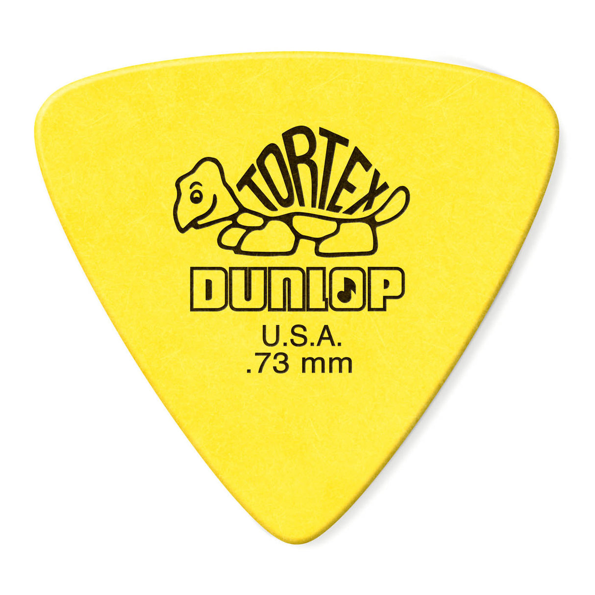 Yellow guitar pick with Dunlop branding on a white background