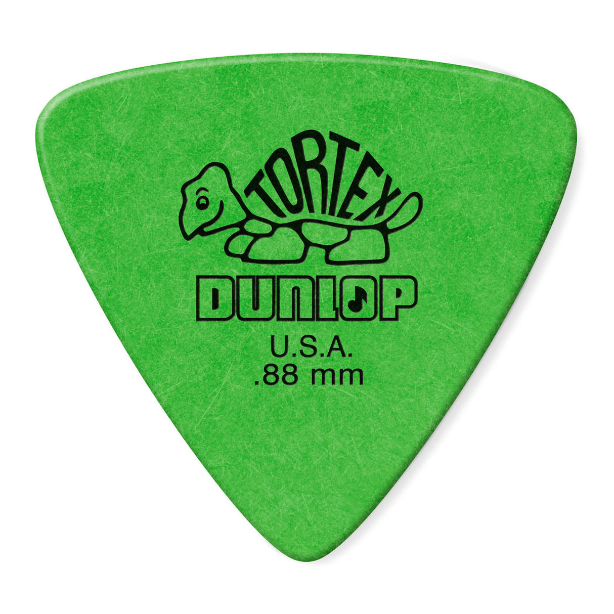 Green guitar pick with Dunlop branding on a white background
