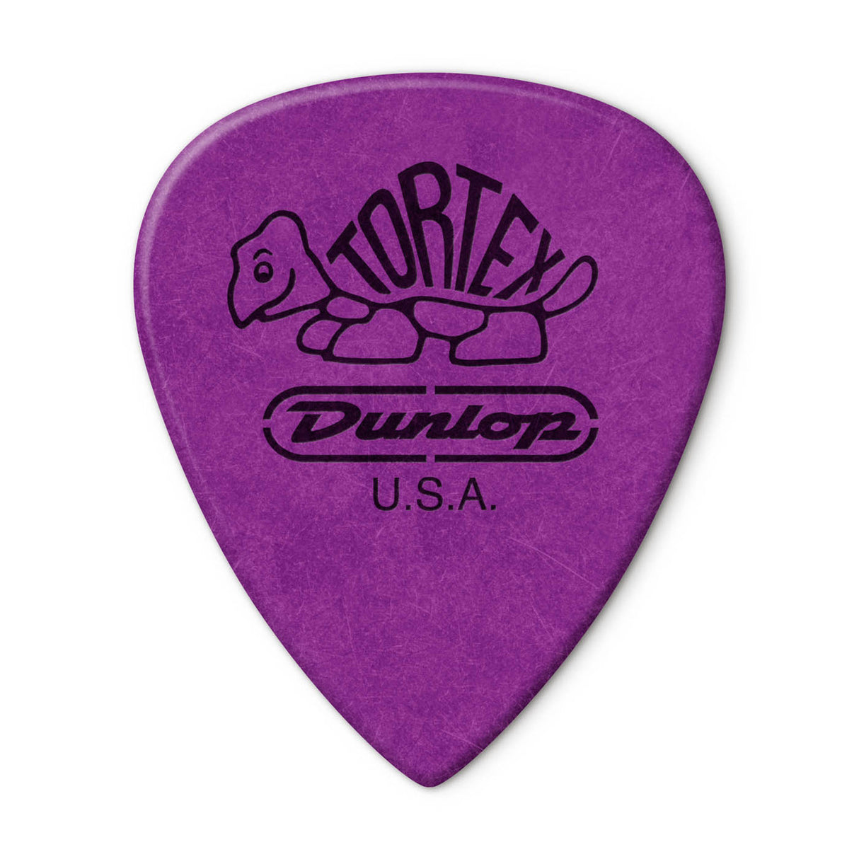 Purple guitar pick with Dunlop branding on a white background