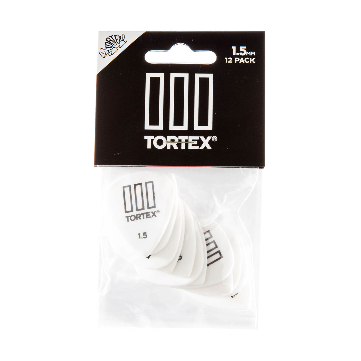 Tortex guitar pick packaging with picks inside on a white background