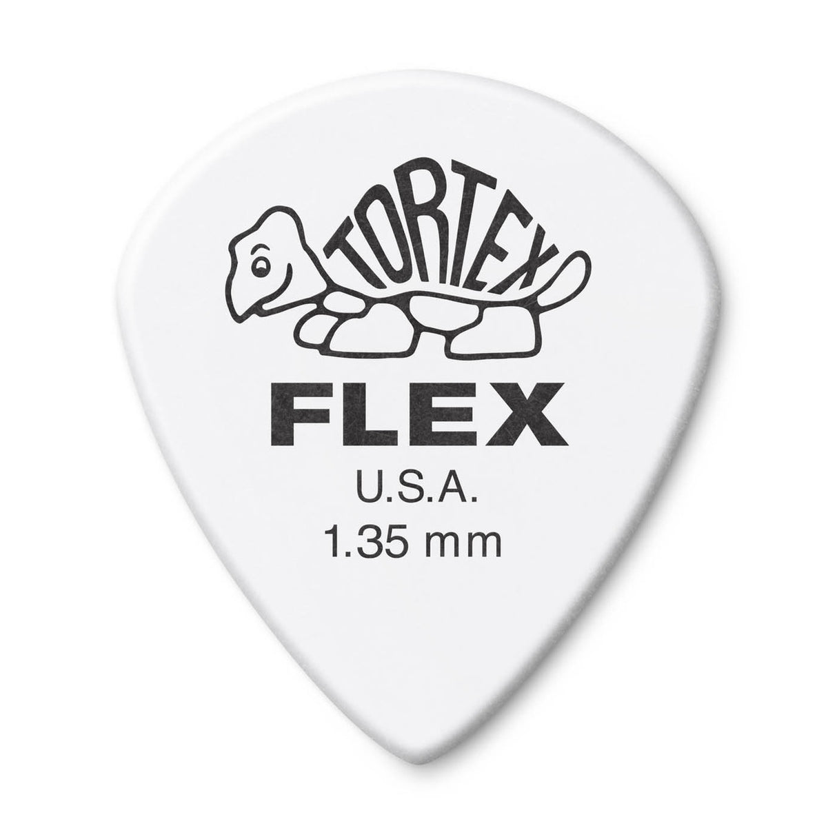 White guitar pick with Tortex Flex branding on a white background