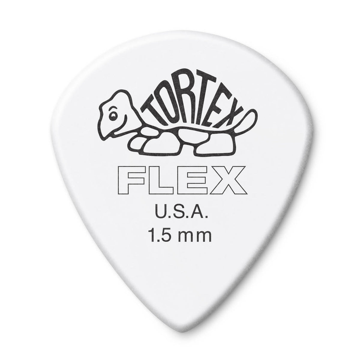 White guitar pick with Tortex Flex branding on a white background