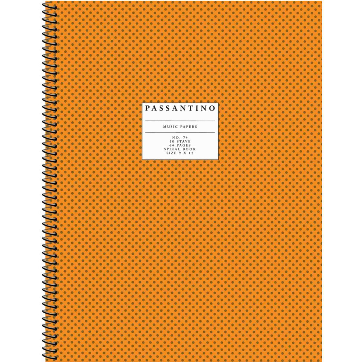 Orange spiral-bound notebook with a label on a white background