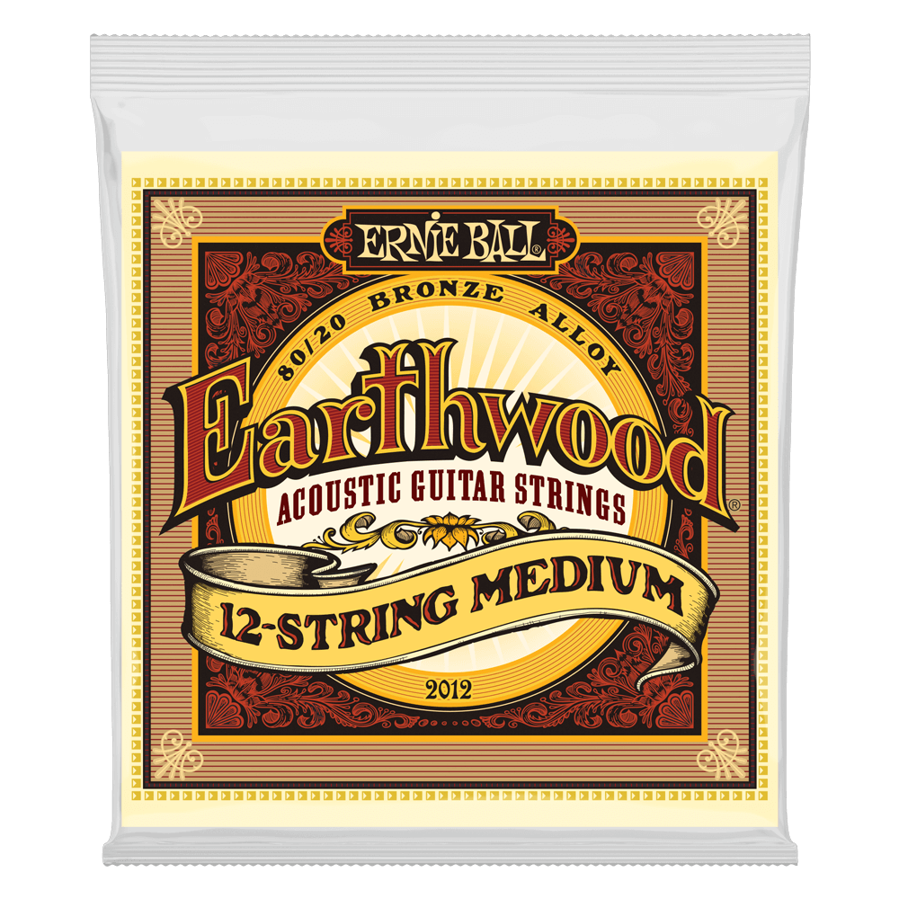 Ernie Ball Earthwood acoustic guitar strings packaging on a white background