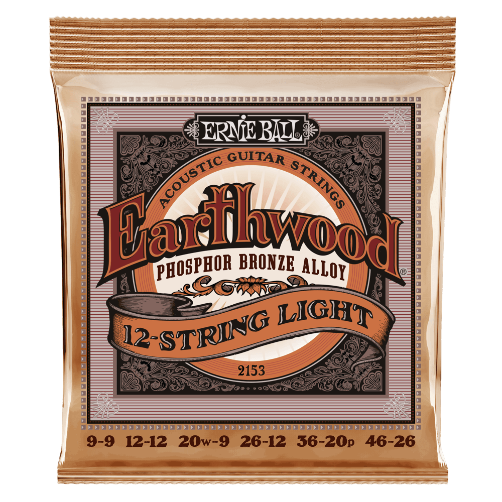 Ernie Ball Earthwood acoustic guitar strings packaging on a black background