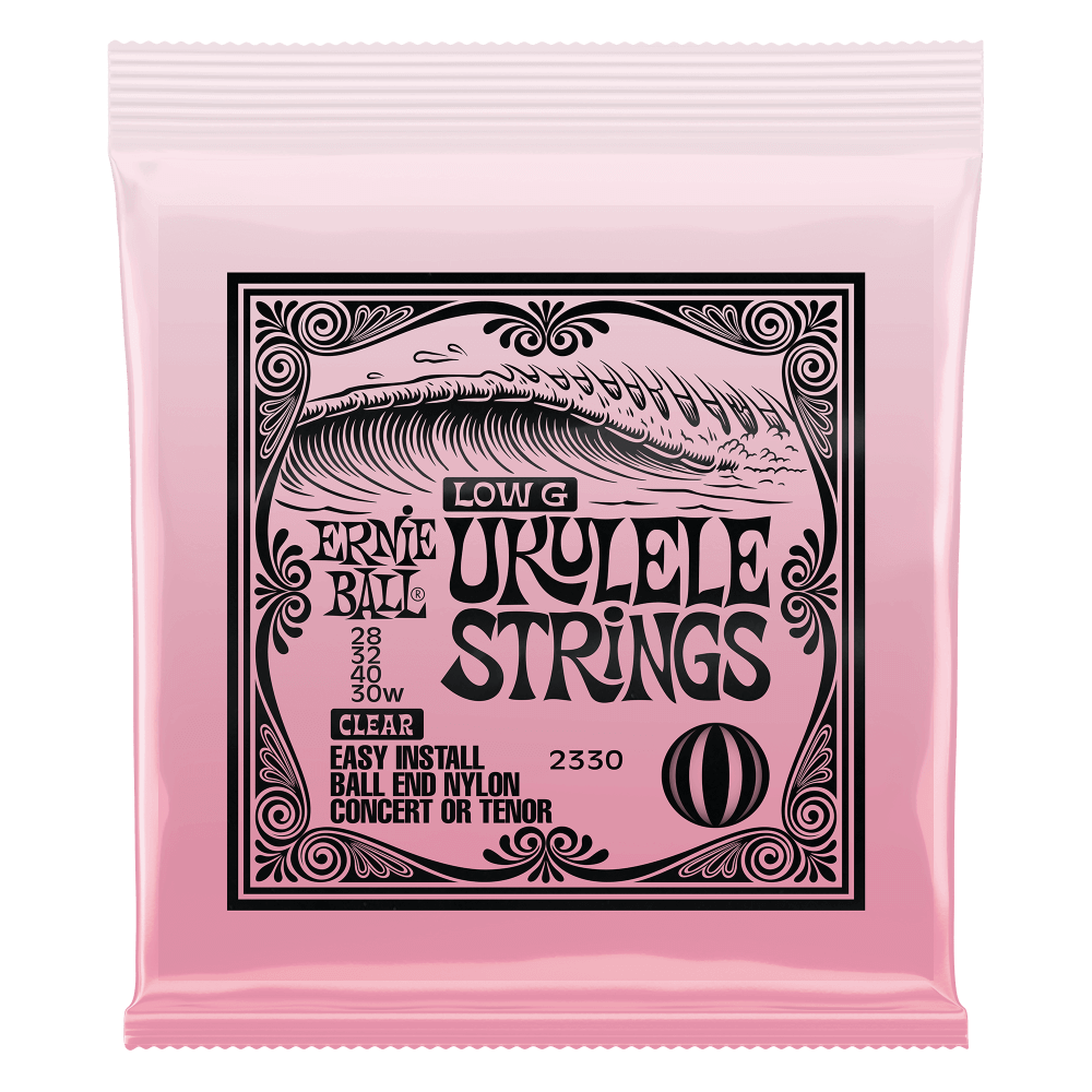Ernie Ball pink ukulele strings packaging with white background