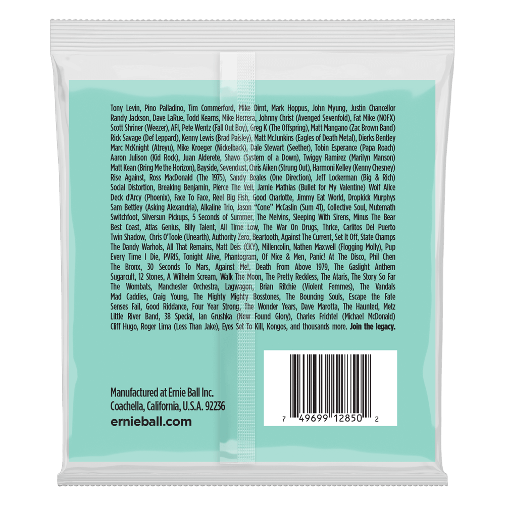 Back of a guitar string packaging with text and a barcode