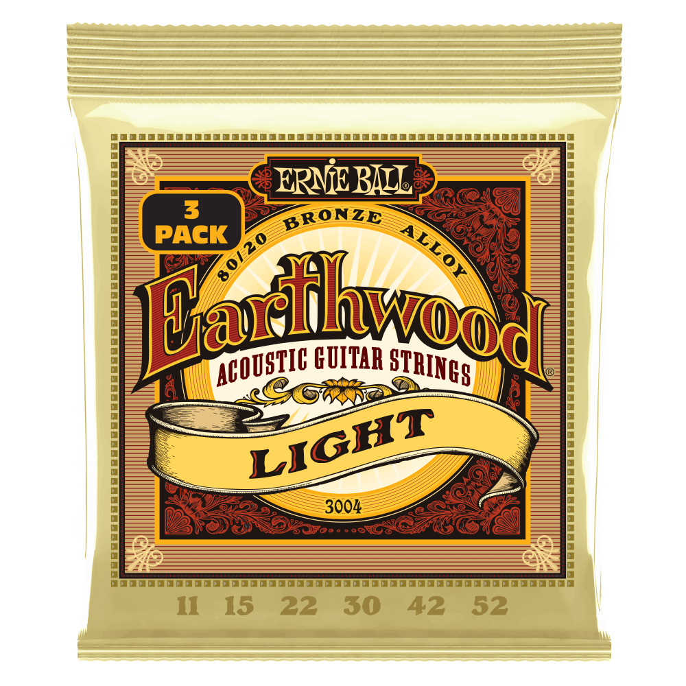Ernie Ball Earthwood acoustic guitar strings packaging on a white background