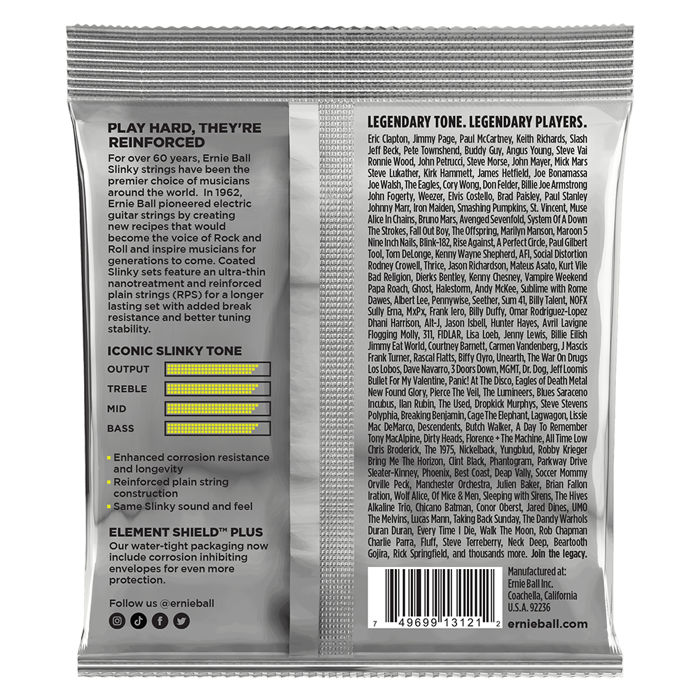 Back of a guitar string packaging with text and branding