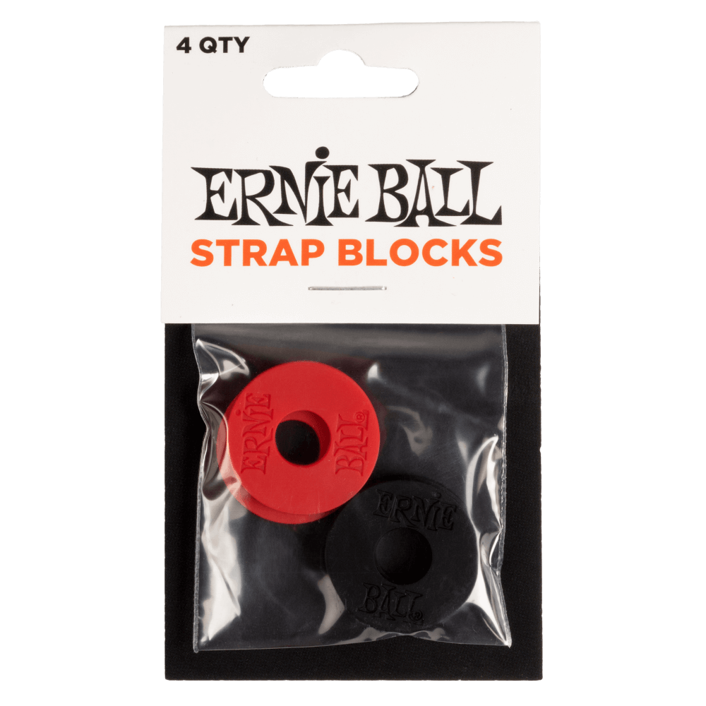 Ernie Ball strap blocks in packaging with visible branding.