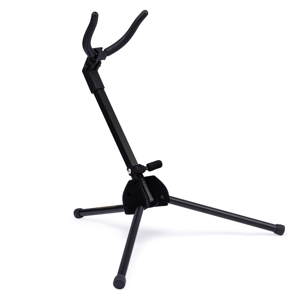 A black tenor saxophone stand on a white background
