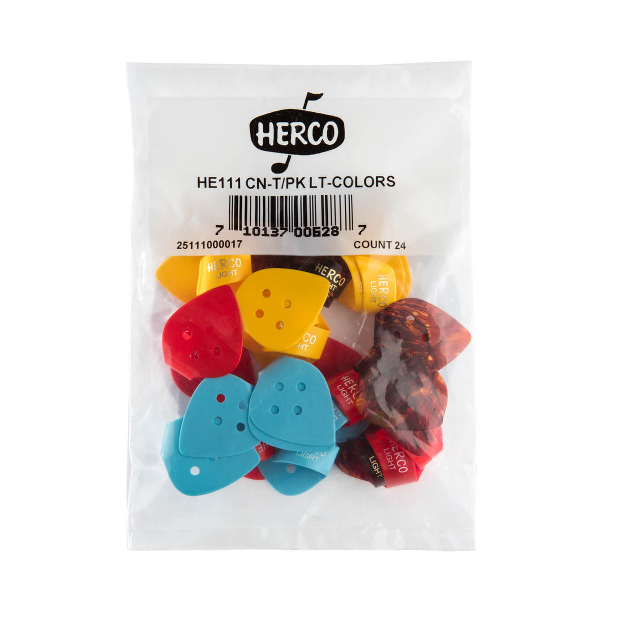 Packaged thumbpicks with Herco branding on a white background