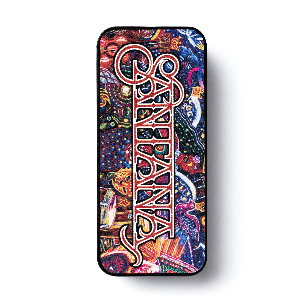 Santana guitar pick tin on a white background