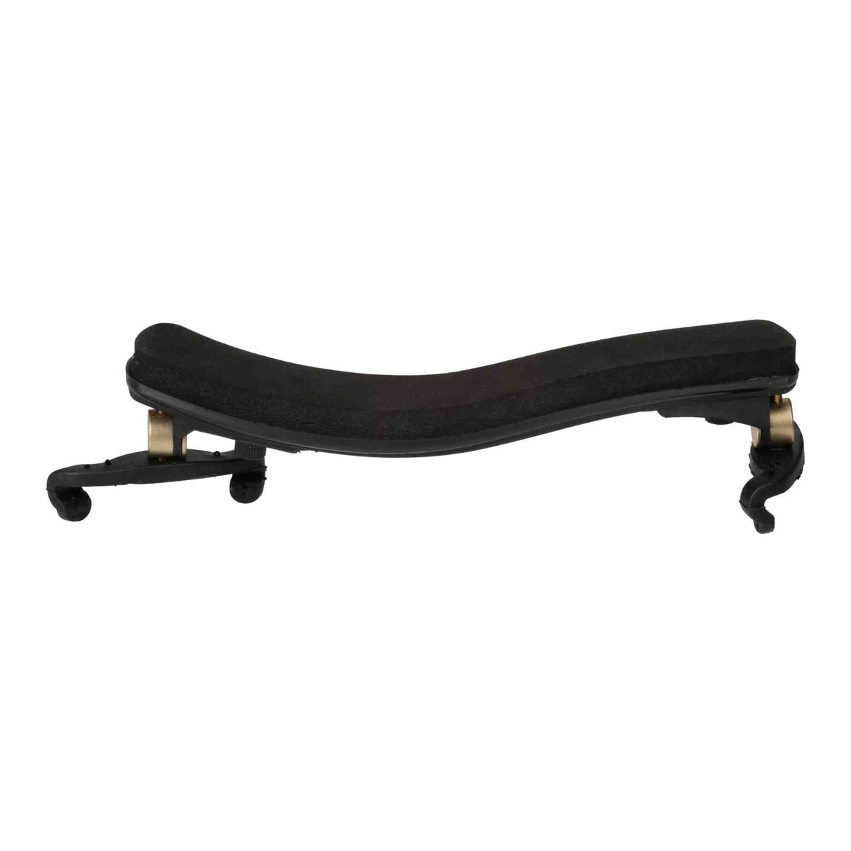 Black Anton Brenton Violin Shoulder rest with gold accents on a white background