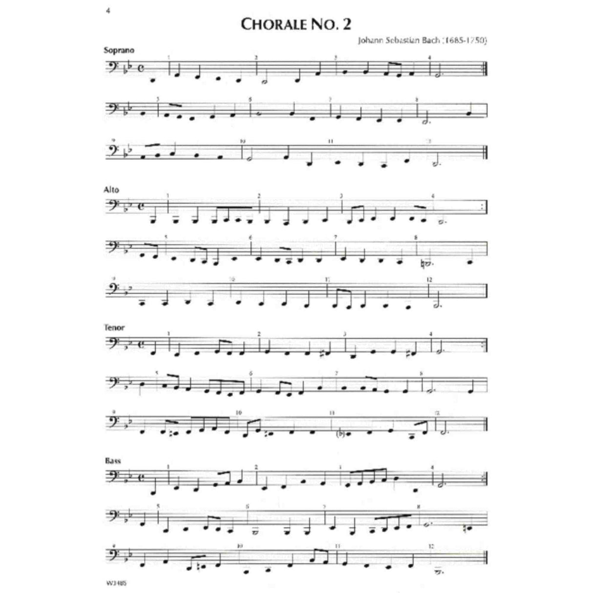 Sheet music for Chorale No. 2 by Johann Sebastian Bach for Tuba with different voices labeled.