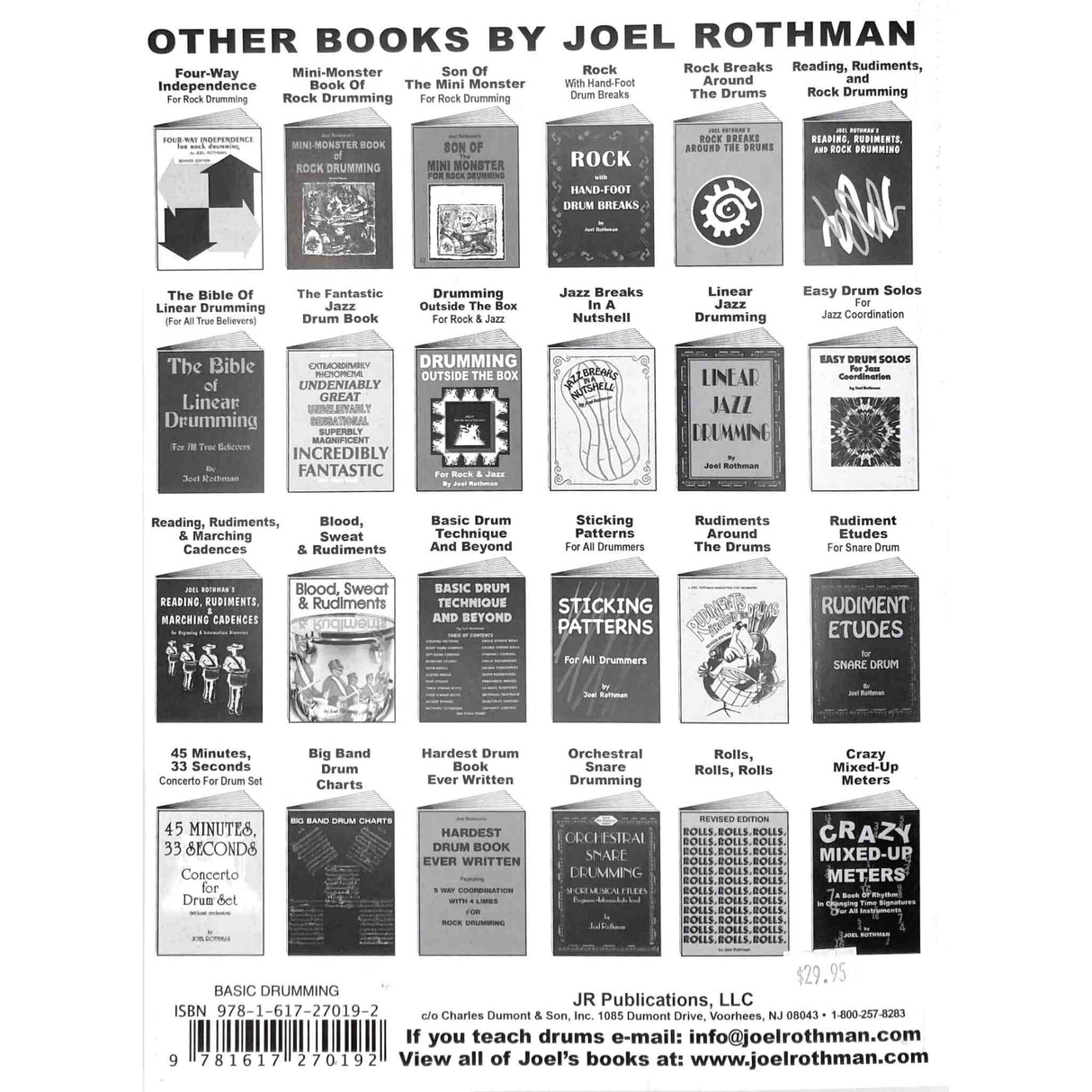 Collection of black and white book covers by Joel Rothman on a white background