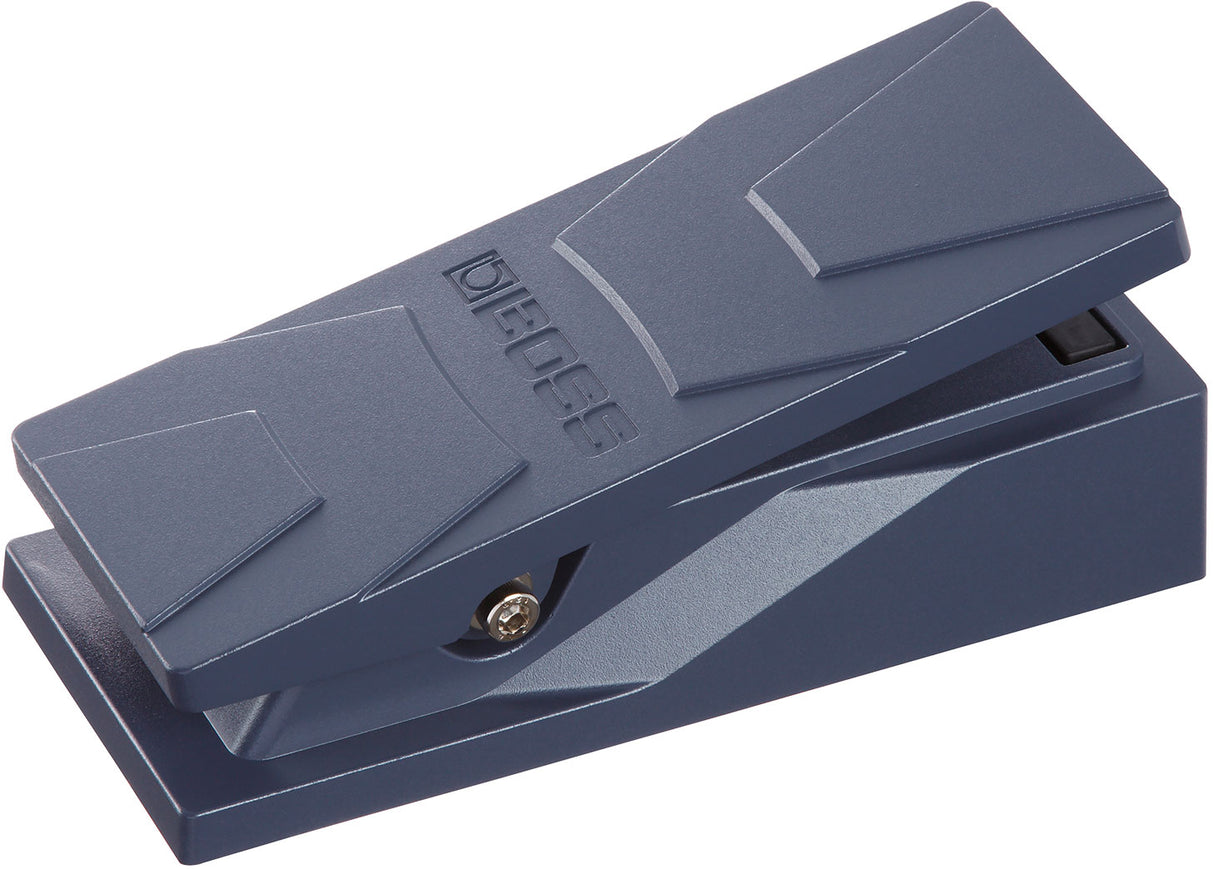 The image shows a dark gray or black BOSS sustain pedal (damper pedal) for digital pianos and keyboards. It has a sturdy rectangular design with a non-slip base and connects via a cable, likely a 1/4" jack. When pressed, it sustains notes like the right-hand pedal on acoustic pianos, allowing notes to ring after keys are released for a more expressive playing experience.