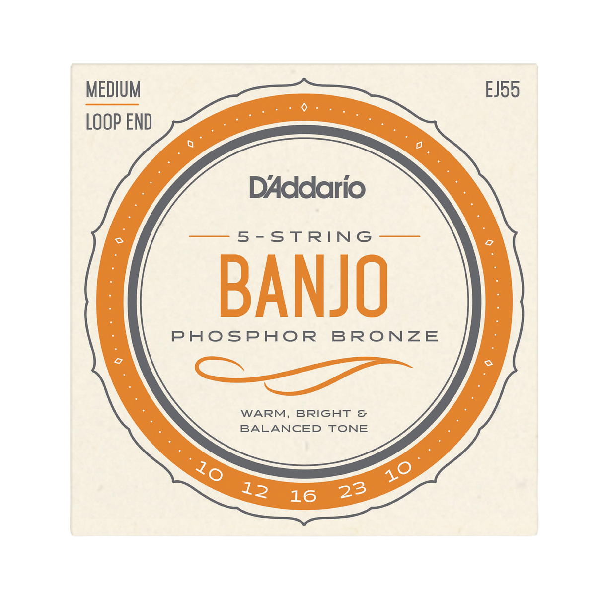 D'Addario EJ55 Phosphor Bronze 5-String Banjo Strings - Medium (10-23)