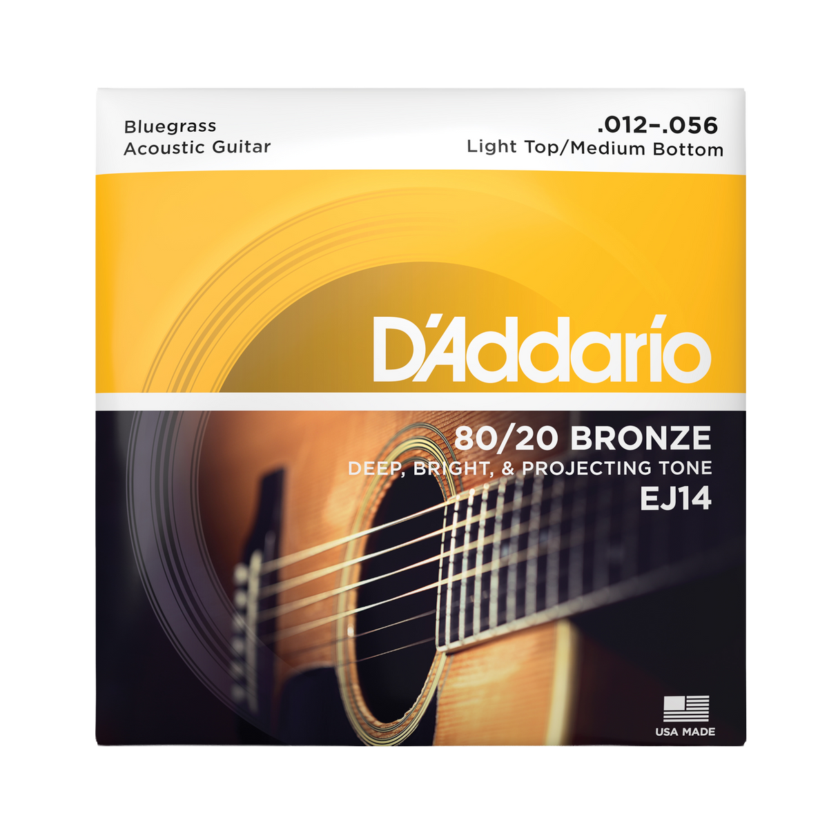 Packaging for D'Addario EJ14 80/20 bronze bluegrass strings with brand details