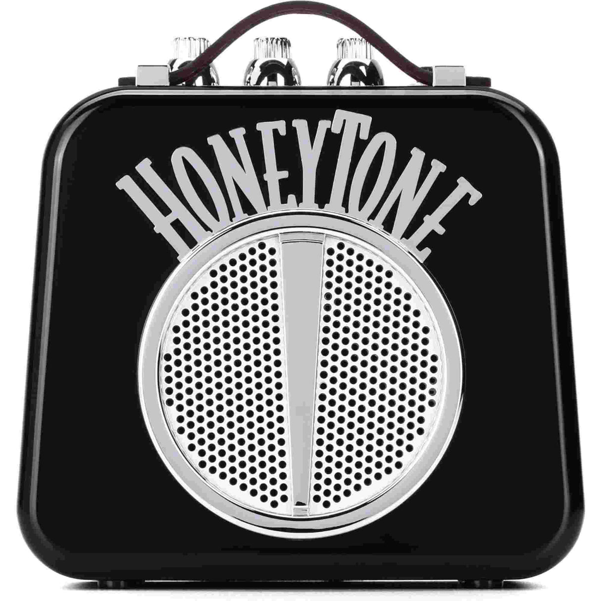 Black Honeytone guitar amplifier with a white logo on a white background
