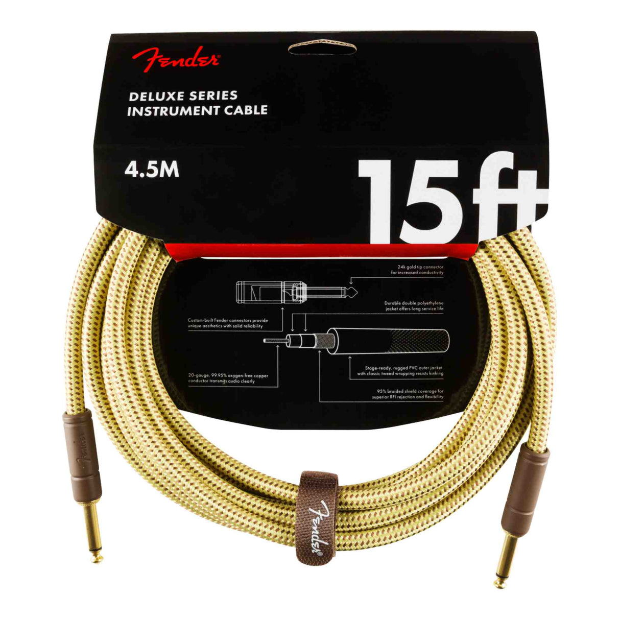 Fender Deluxe Series Tweed Instrument Cable - Straight/Straight - Tweed - 15FT