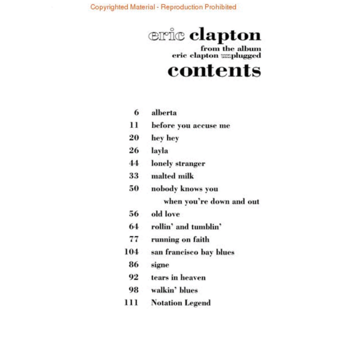 Eric Clapton - Unplugged, Guitar Recorded Versions TAB