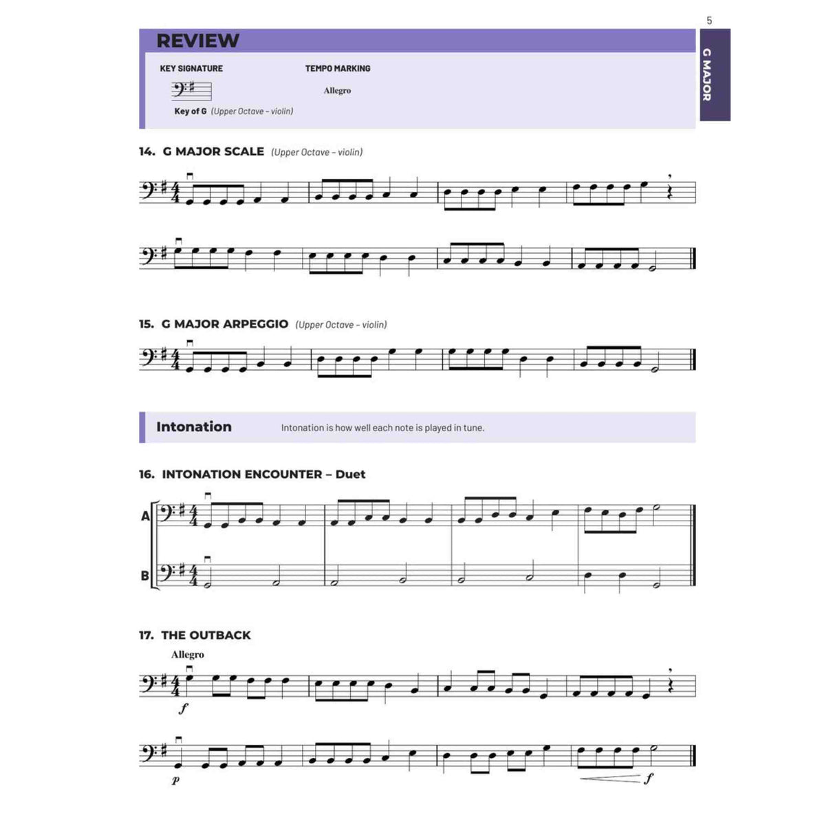 Sheet music for Double Bass featuring the G Major Scale and exercises.
