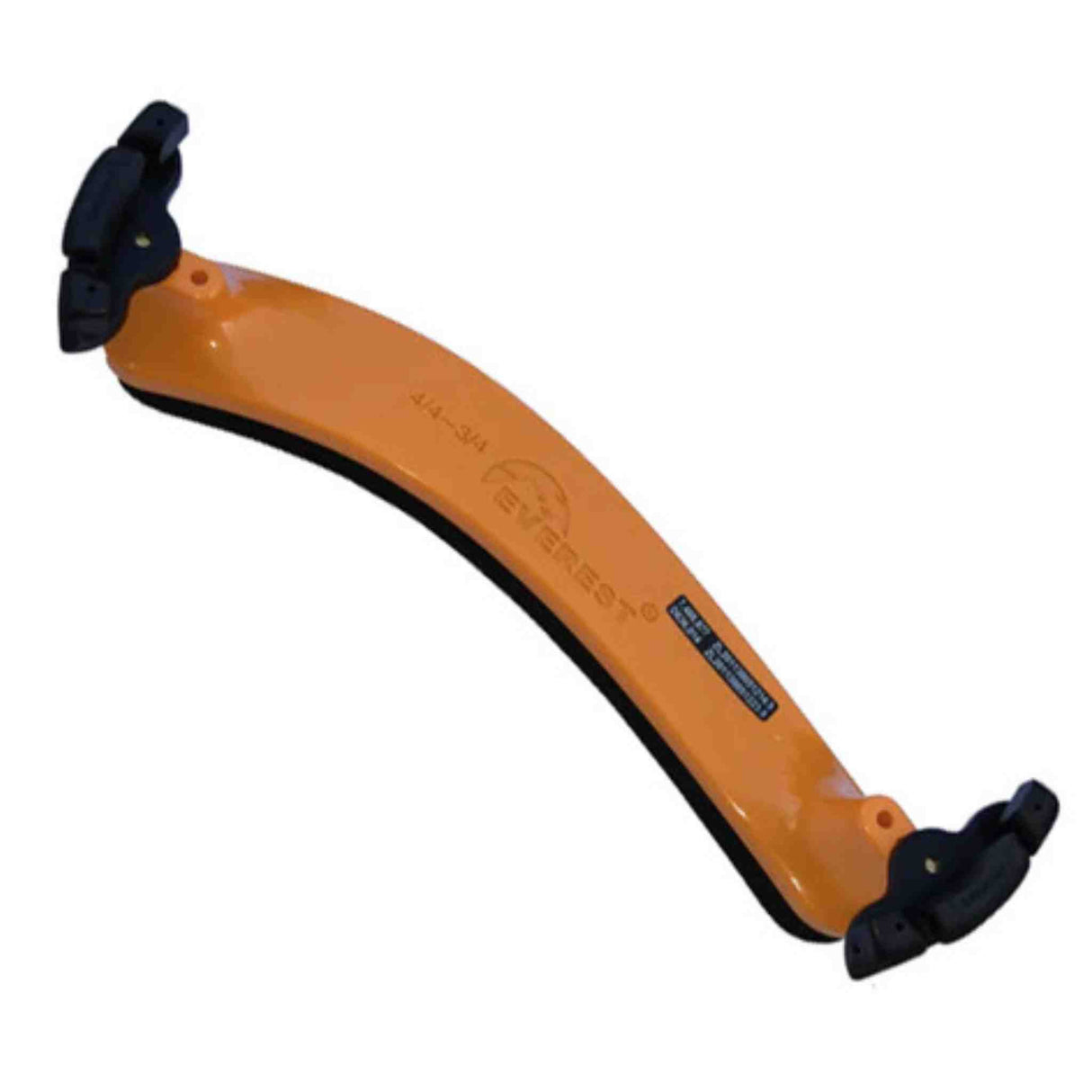 Orange Everest branded viola shoulder rest with black ends on a white background