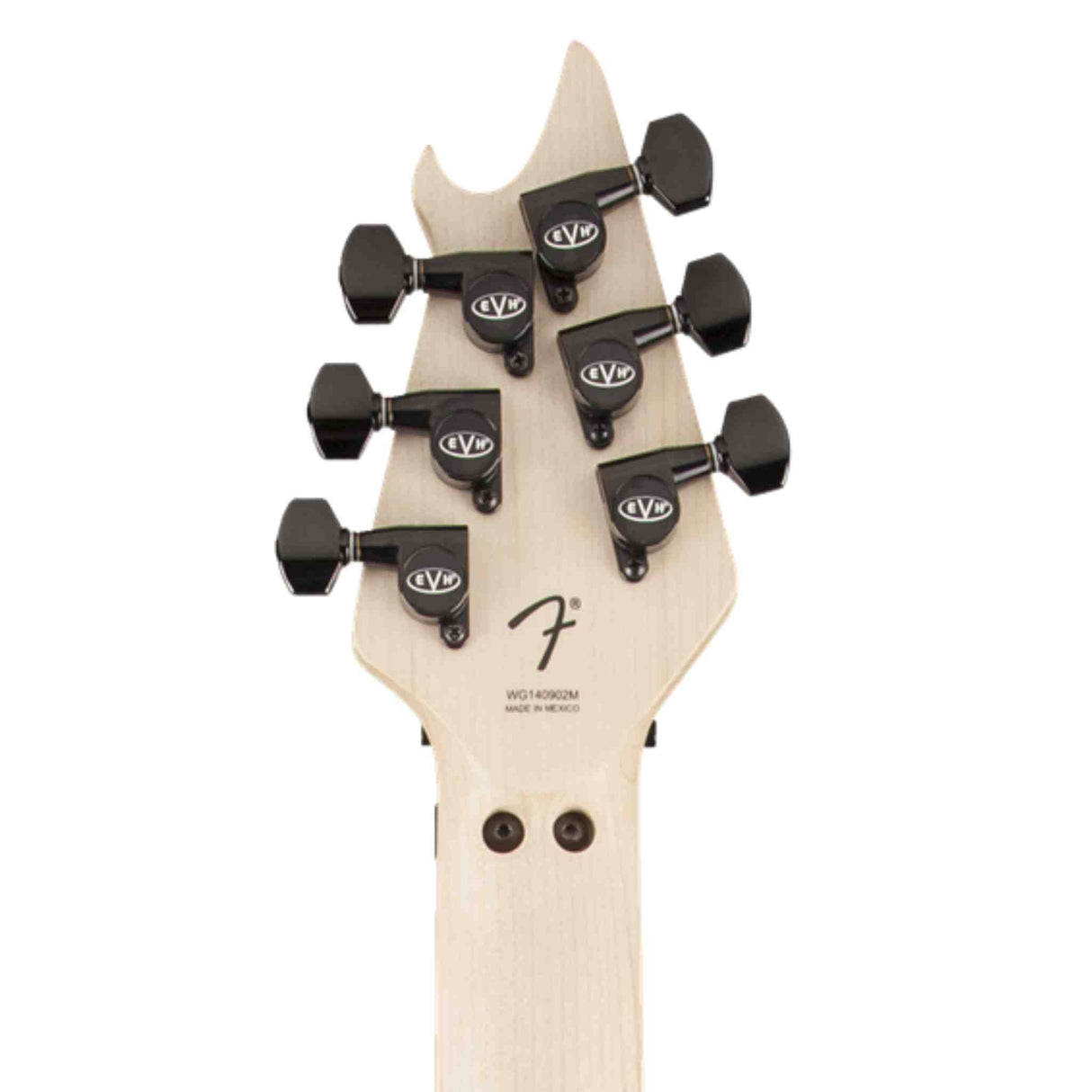 The back of a Wolfgang® Special electric guitar headstock with black tuning pegs on a white background.