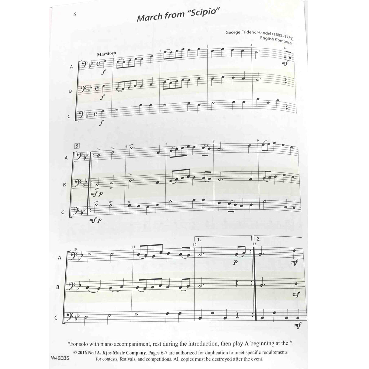 Sheet music for 'March from Scipio' by George Frederic Handel on a white background