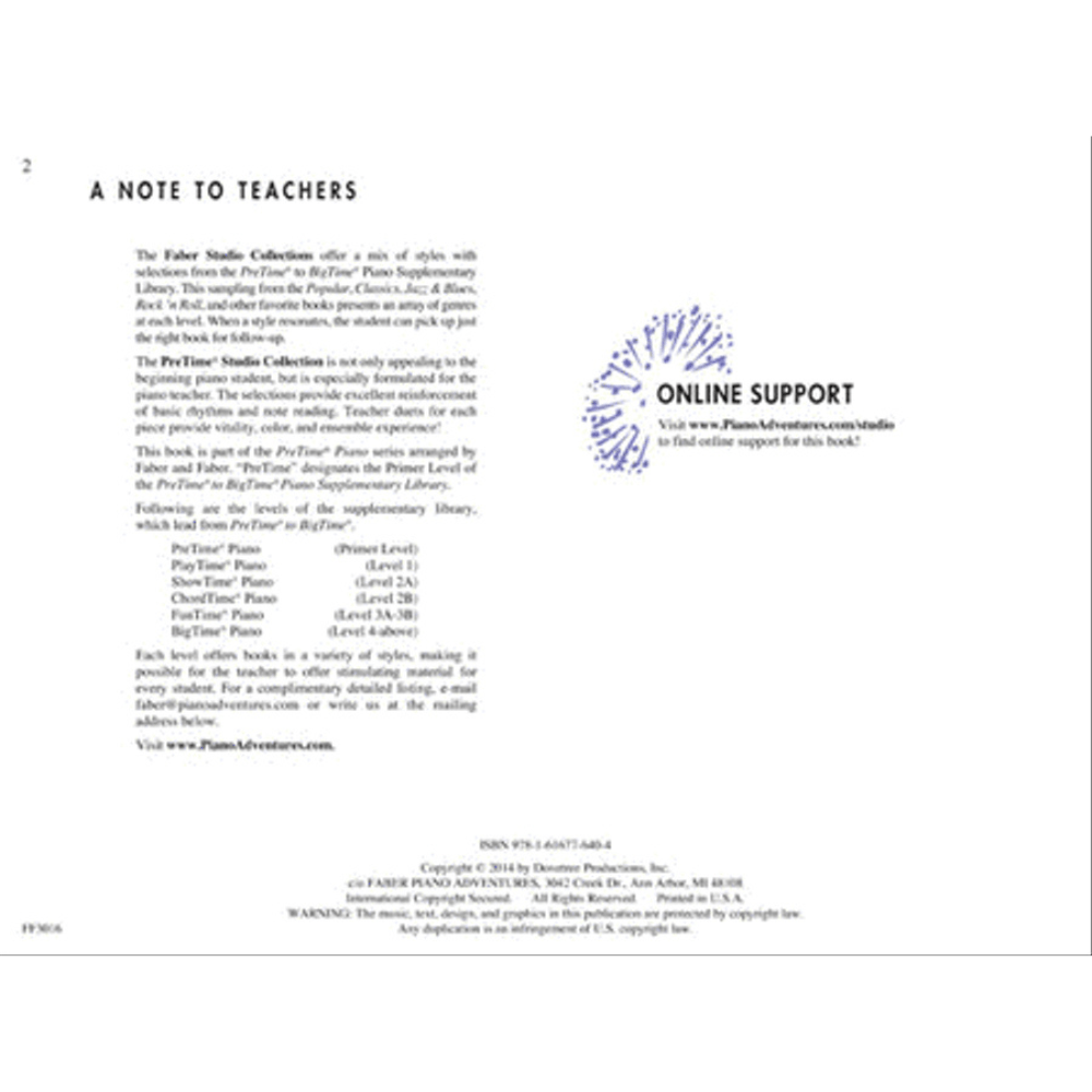 Faber Studio Collection – Selections from PreTime® Piano (Primer Level)