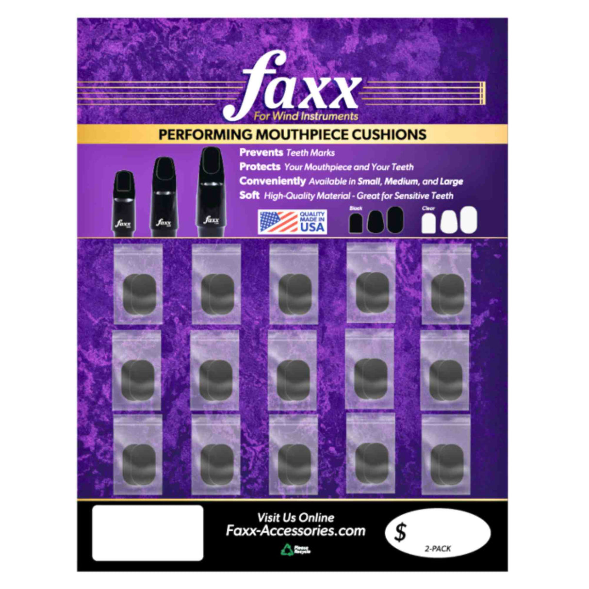 Faxx Mouthpiece Cushions - Large - Black - 0.8mm - 15-Pair