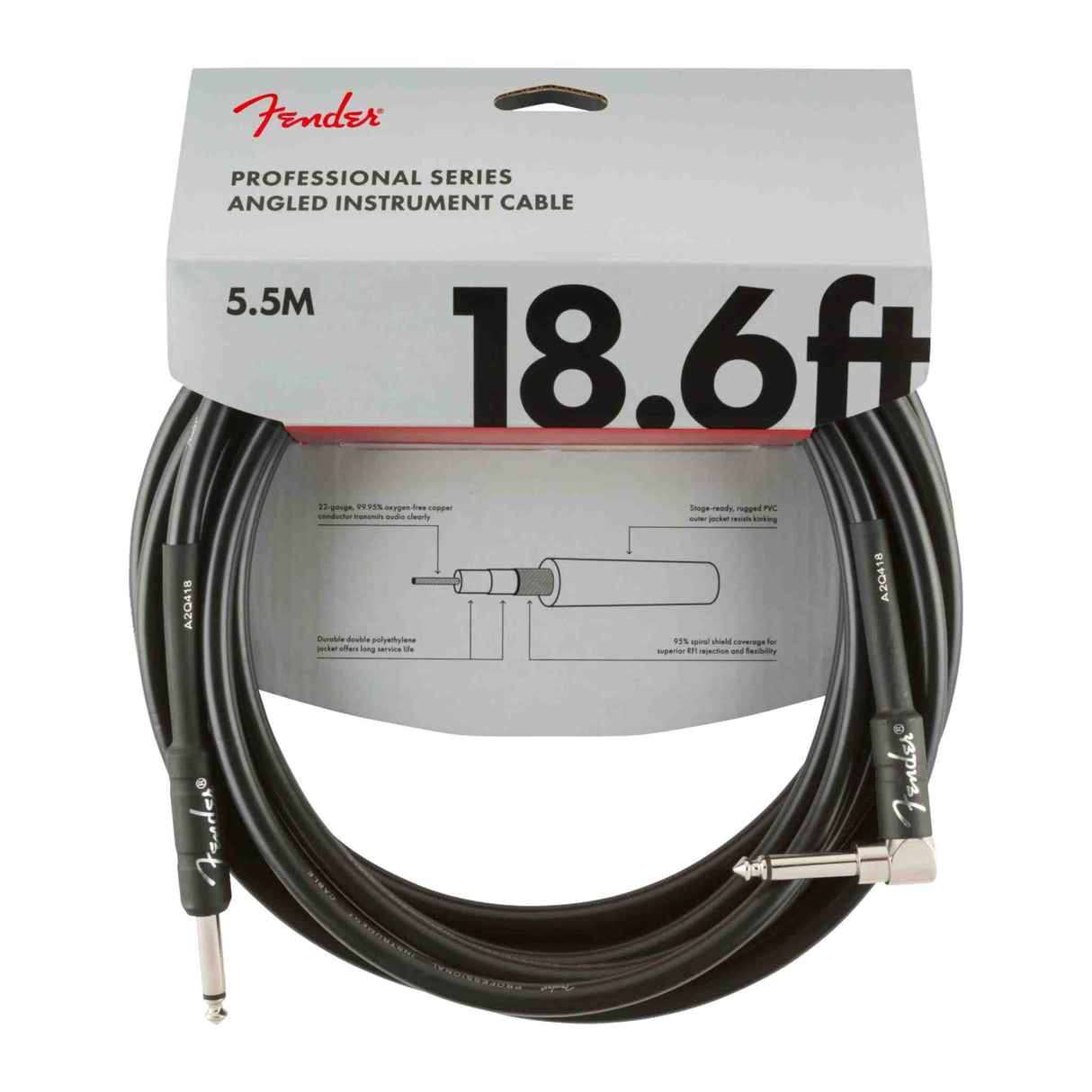 Fender Professional Series Instrument Cable - Straight/Angle - Black - 18.6FT