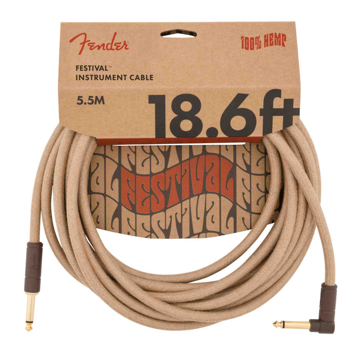 Fender Festival Instrument Cable - Straight/Angle - Pure Hemp Natural - 18.6FT